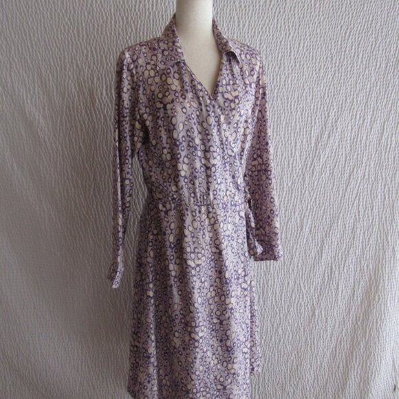 Bob Mackie 100% Silk Wrap Dress 10 Purple White Graphic Print New M Abstract - Picture 4 of 13